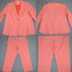 Boden Linen Blend Suit Jacket + Pants Womens Size 16 US Coral